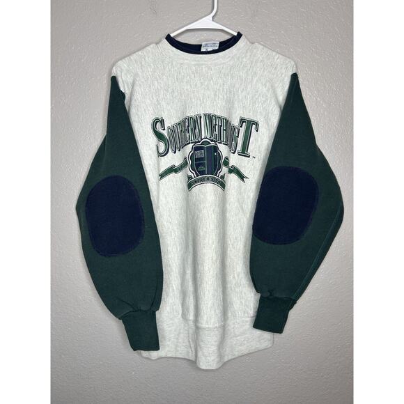 Vintage SMU Sweatshirt Size Medium 90s Y2K College Sports Elbow Patches Cozy - Picture 1 of 9